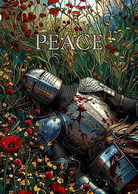 Knight in Flowers with Peace Text
