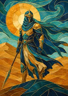 Stained Glass Warrior in Desert Sun