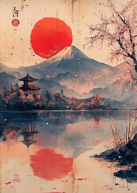 Japanese Landscape with Mount Fuji