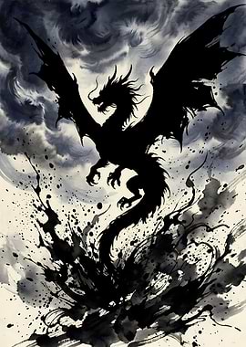 Black Dragon Emerging from Ink