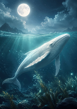 Whale under the moonlit sky