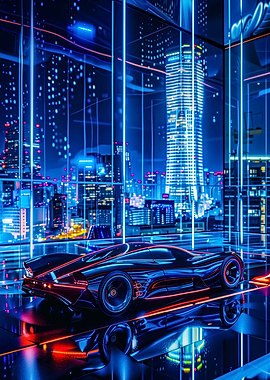 Futuristic Car in Neon City