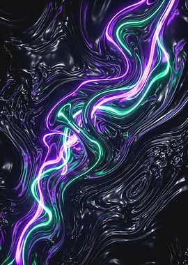 Abstract Neon Swirls on Dark Surface