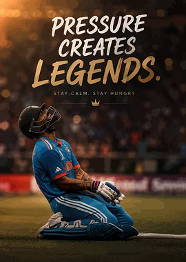 Cricket Player Kneeling with Inspirational Text