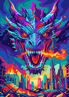 Dragon attacking a city