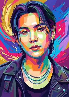 A colorful portrait of Suga BTS
