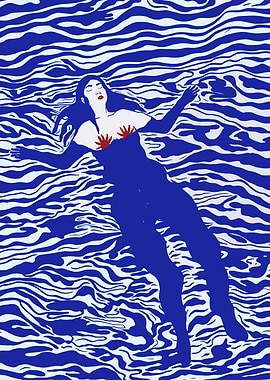 Woman floating in blue water