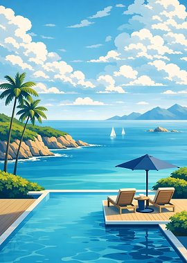 Tropical infinity pool overlooking the ocean