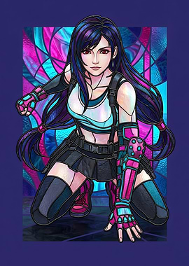 Final Fantasy VII Tifa Lockhart Stained Glass Art