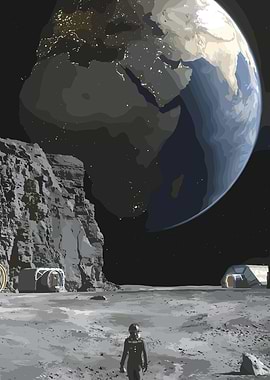 Astronaut on Moon with Earth View
