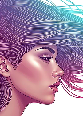 Profile of a Woman with Flowing Hair