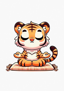 Cute Tiger Meditating on Cushion