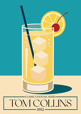 Tom Collins Cocktail Poster – Vintage Gin Cocktail Wall Art