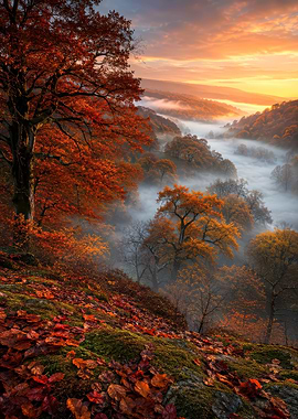 Misty Autumn Valley Sunrise