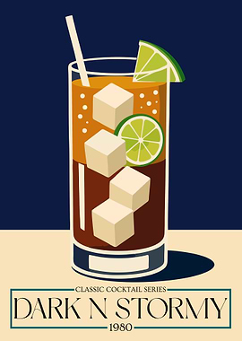 Dark 'n' Stormy Cocktail Poster – Minimalist Rum & Ginger Beer Wall Art