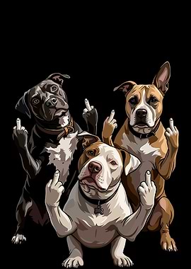 Three Pitbulls Flipping the Bird