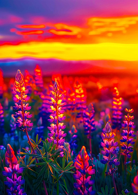 Lupine Field at Sunset