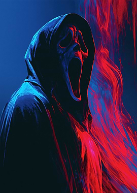 Ghostface Mask with Red and Blue Smoke