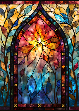 Stained Glass Window with Floral Design