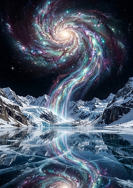 Cosmic Galaxy Over Snowy Mountains