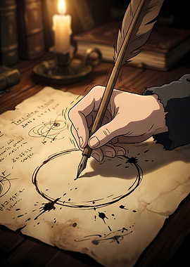 Hand Writing with Quill on Parchment