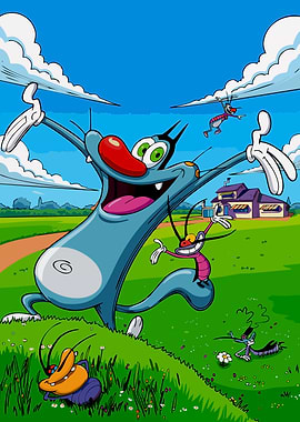 Oggy and the Cockroaches in a Field