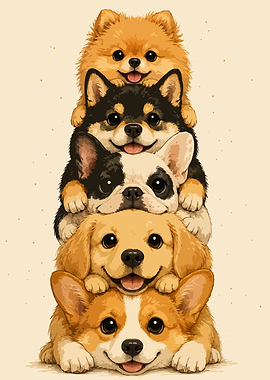 Stack of Adorable Puppies