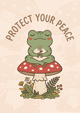 Cute Frog Meditating on a Mushroom