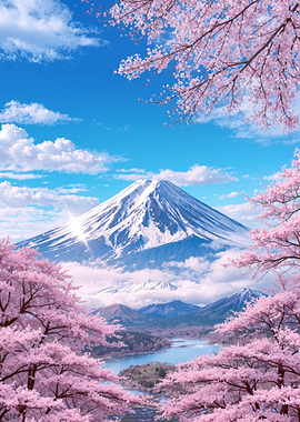 Spring Sakura at Mount Fuji Japan Landscape