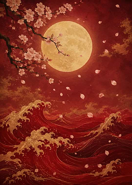 Cherry Blossoms Under the Full Moon