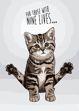 Cute Kitten with Nine Lives Text