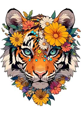 Tiger adorned with flowers