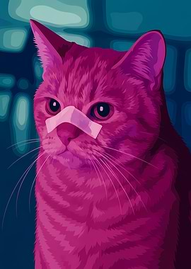 Pink Cat with Bandage on Nose