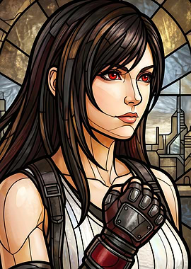 Final Fantasy VII Tifa Lockhart Stained Glass Portrait