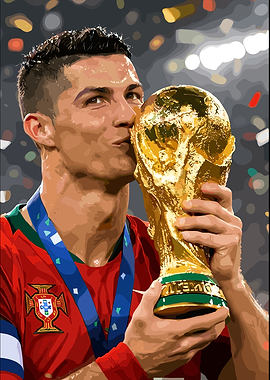 Cristiano Ronaldo kisses World Cup trophy
