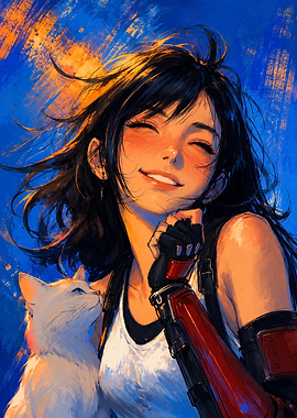 Tifa Lockhart with a Cat