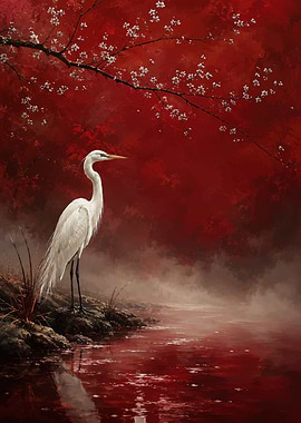 White Egret by Red Water