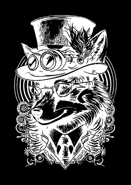 Steampunk Fox in Top Hat and Goggles