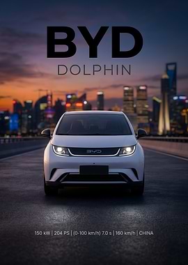 BYD Dolphin car at sunset