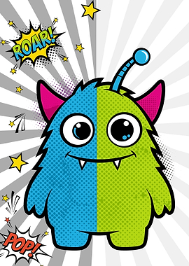 Cute Two-Toned Monster with Comic Book Elements