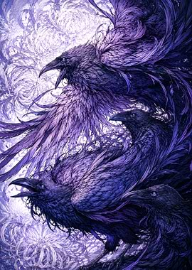 Three Ravens in Flight