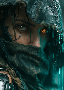 Cyberpunk Warrior in Rain