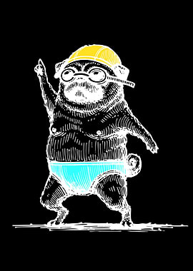Funny Pug Wearing a Hard Hat
