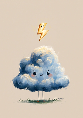 Cute Cloud and Lightning Bolt