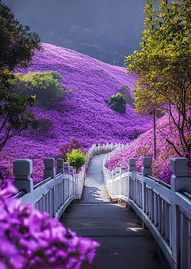 Vibrant Hillside Covered in Purple Flowers