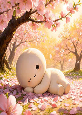 Cute character in cherry blossom forest