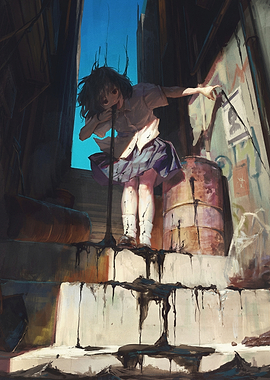 Girl Vomiting Black Liquid in Alley