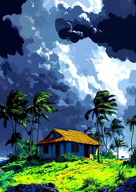 Tropical Storm Approaching a Beach House