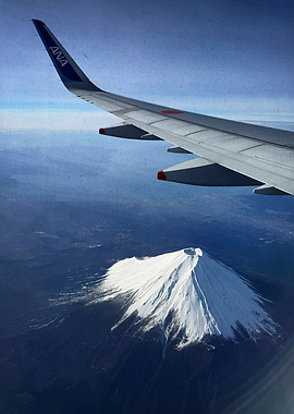 Airplane Wing Over Mount Fuji