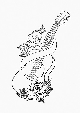 Guitar with Roses and Ribbon